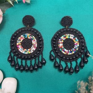 Beaded Dark Drop Traditional Jhumka Earrings