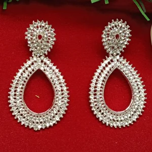 Silver-Tone Teardrop Rhinestone Earrings
