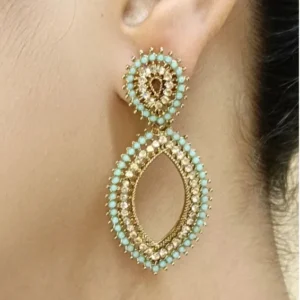 Gold-Tone Green Teardrop Dangle Earrings