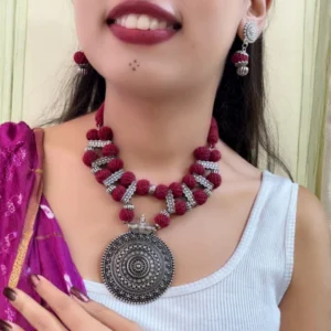 Round Pendant With German Silver Beads