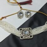 White Beaded Square Choker Necklace Set
