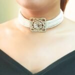 White Beaded Square Choker Necklace Set