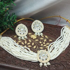 Multi strand white beaded Choker Necklace