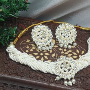 White beaded Necklace set with Earrings