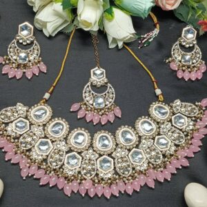 Kundan Necklace Set with Pink Beads