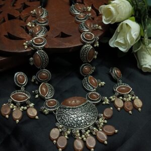 Brown Resin Stone Necklace Set with Earring