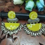 Fabric Handmade Earrings with Metal Shells