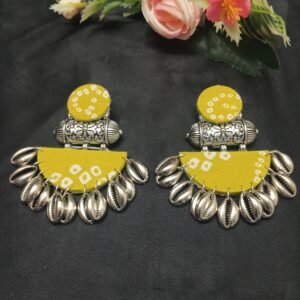 Fabric Handmade Earrings with Metal Shells