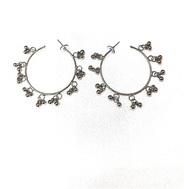German Silver Ghunghru Hoop Bali Earrings