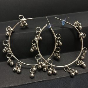 German Silver Ghunghru Hoop Bali Earrings