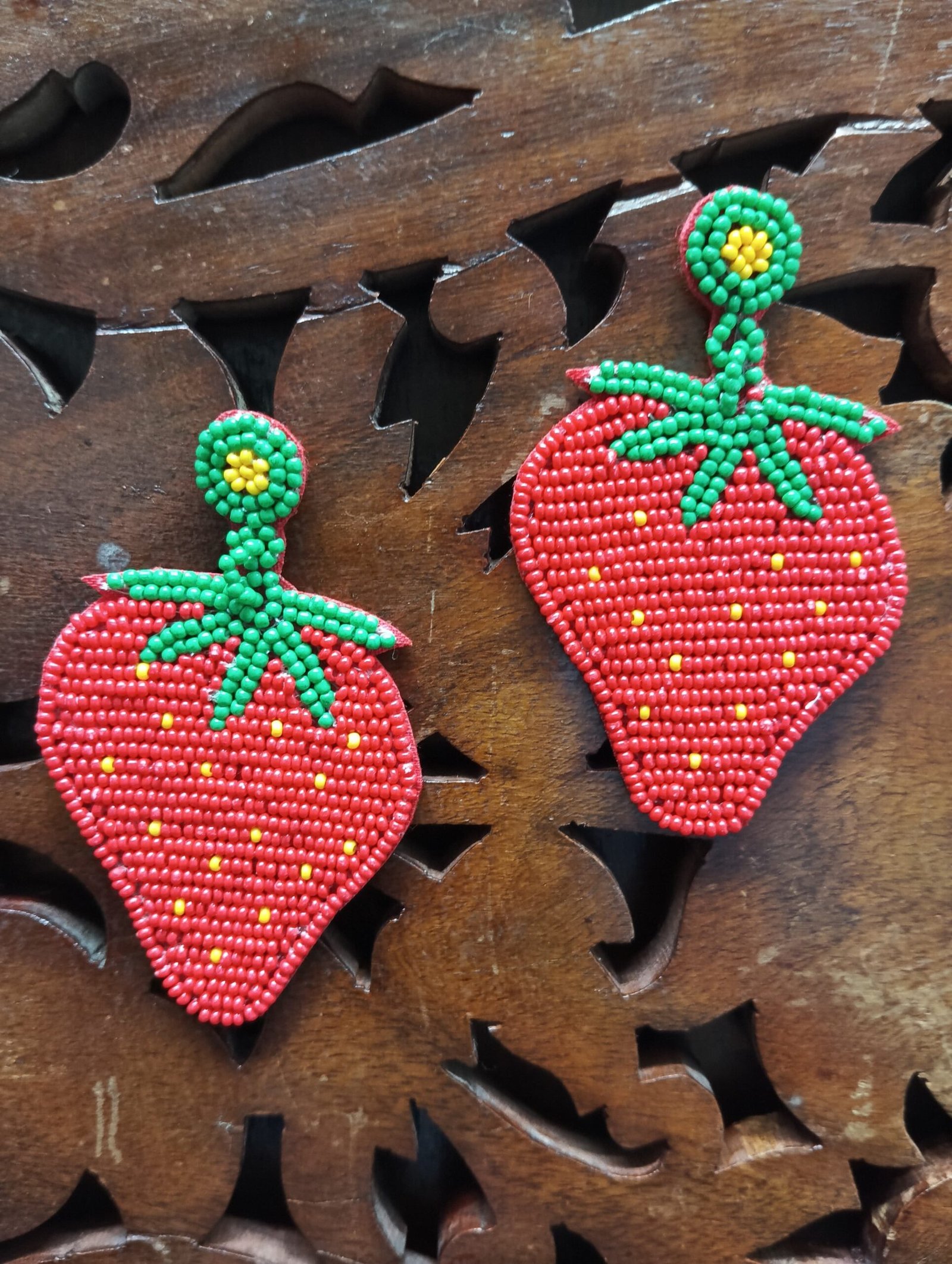 Handcrafted Strawberry Bead Earrings