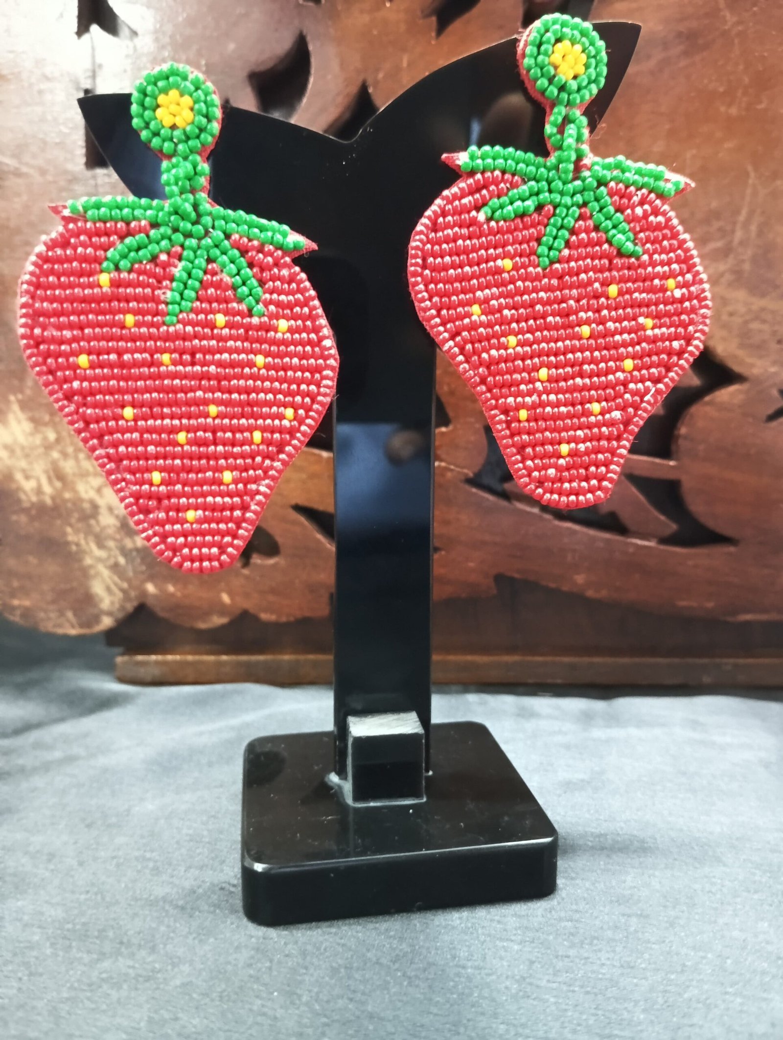 Handcrafted Strawberry Bead Earrings