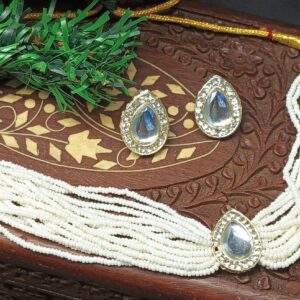 White Beaded Choker Necklace and Earring Set