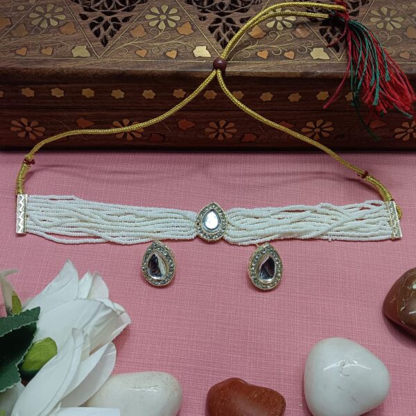 White Beaded Choker Necklace and Earring Set