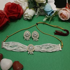 Multi strand white beaded Choker Necklace