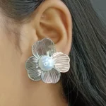 Silver Tone Floral Earrings for Women