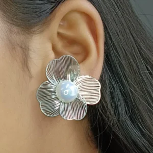 Silver Tone Floral Earrings for Women
