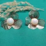 Gold-Toned Floral Pearl Earrings