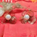 Gold-Toned Floral Pearl Earrings