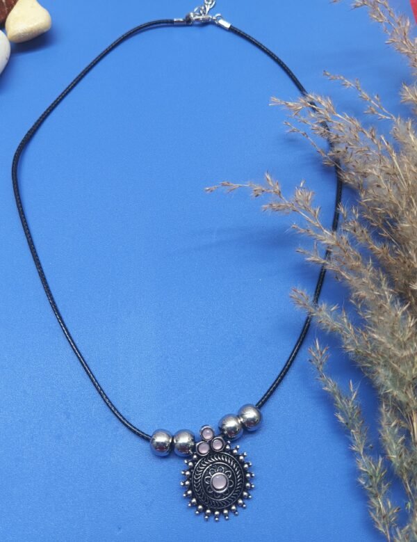 Bohemian Silver-Tone Sun Pendant Necklace with Pink Stone