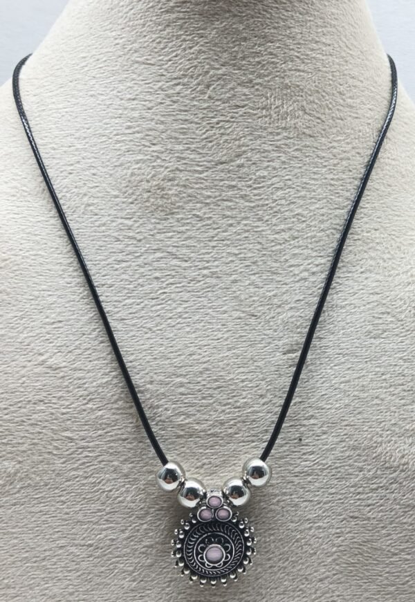 Bohemian Silver-Tone Sun Pendant Necklace with Pink Stone