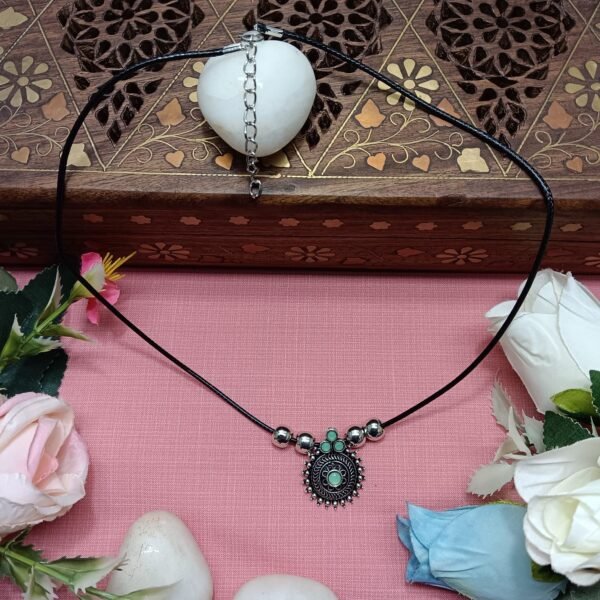 Bohemian Green & Silver Beaded Pendant Necklace
