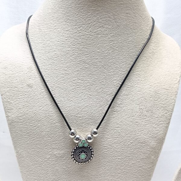 Bohemian Green & Silver Beaded Pendant Necklace