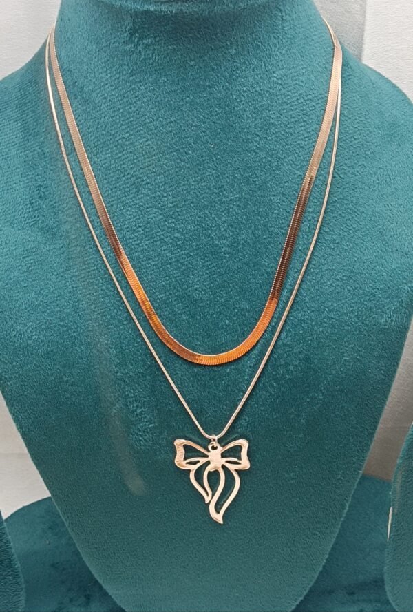 Elegant Rose Gold Bow Double-Layer Necklace