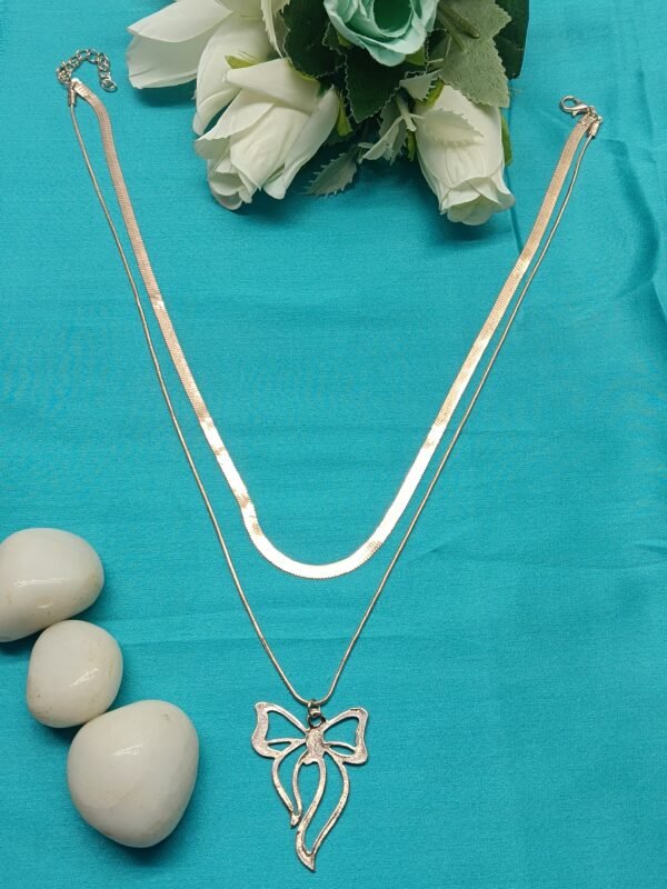 Elegant Rose Gold Bow Double-Layer Necklace
