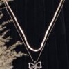 Elegant Rose Gold Bow Double-Layer Necklace