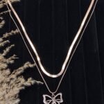 Elegant Rose Gold Bow Double-Layer Necklace
