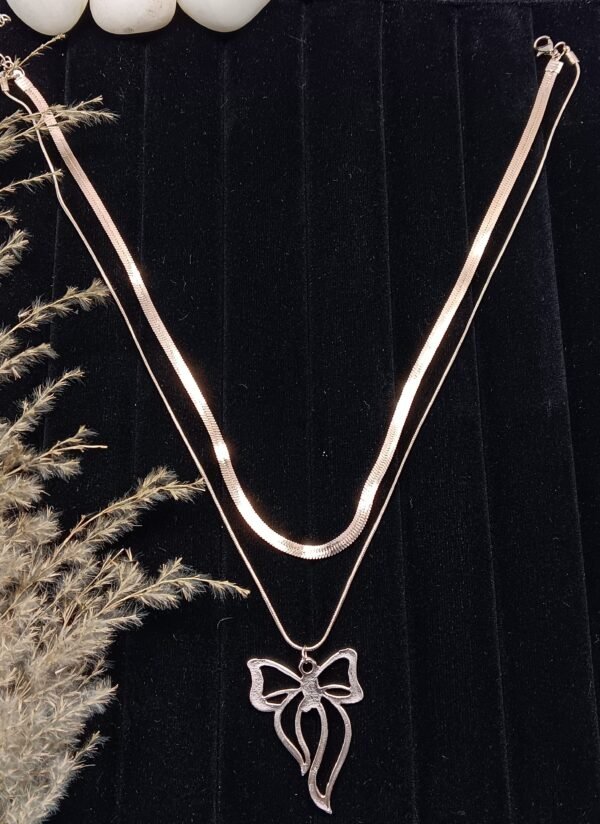 Elegant Rose Gold Bow Double-Layer Necklace