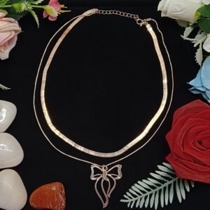 Elegant Rose Gold Bow Double-Layer Necklace