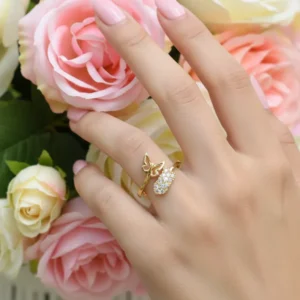 Gold-Plated Butterfly and Heart Open Ring