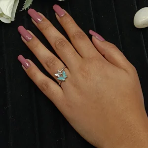 Fashion Dual Wing Sea Green Silver Tone Ring