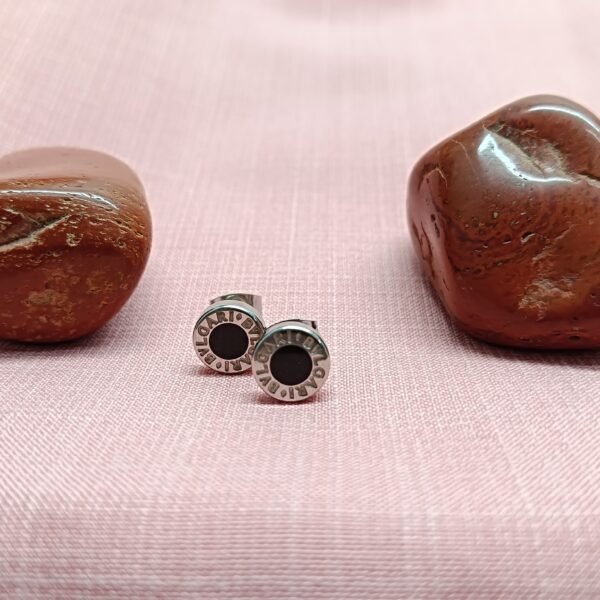 Men’s Black Round Stud Earrings