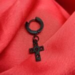 Men’s Black Hoop Earring with Cross Pendant