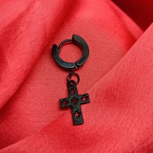 Men’s Black Hoop Earring with Cross Pendant