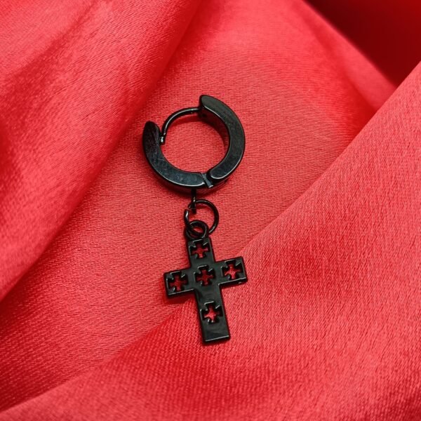 Men’s Black Hoop Earring with Cross Pendant