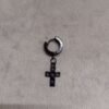 Men’s Black Hoop Earring with Cross Pendant