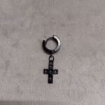 Men’s Black Hoop Earring with Cross Pendant