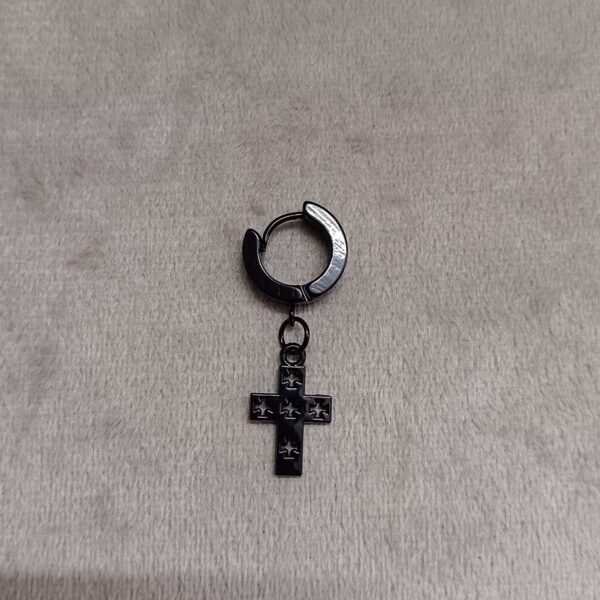 Men’s Black Hoop Earring with Cross Pendant