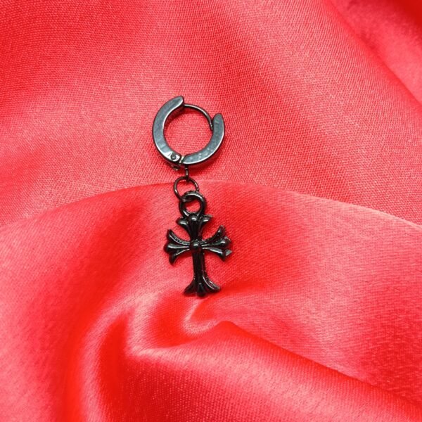 Men’s Black Cross Dangle Hoop Earring
