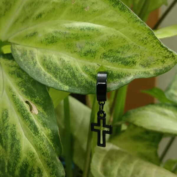 Men’s Black Cut-Out Cross Hoop Earring