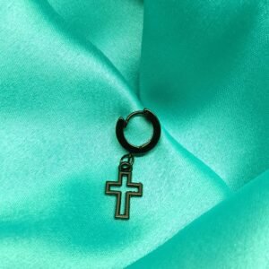 Men’s Black Cut-Out Cross Hoop Earring