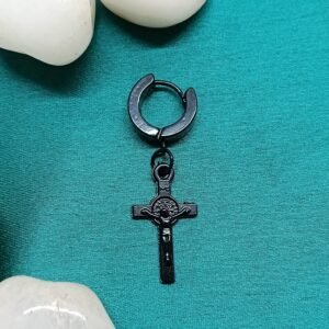 Men's Black Crucifix Hoop Earring