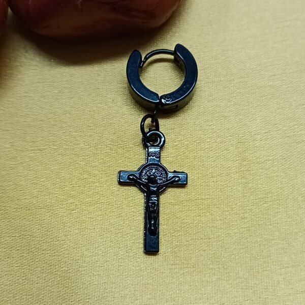 Men's Black Crucifix Hoop Earring