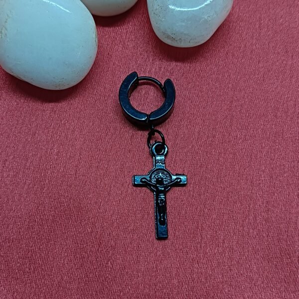 Men's Black Crucifix Hoop Earring