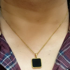 Men’s Gold-Plated Black Square Pendant