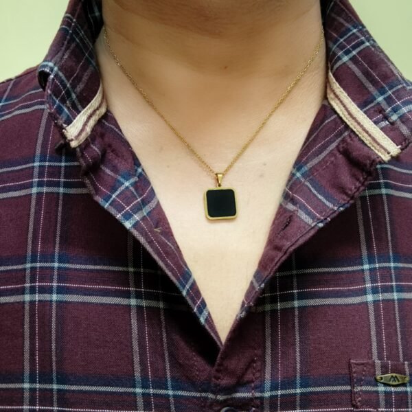 Men’s Gold-Plated Black Square Pendant